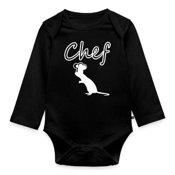 Chef comic figurine rat with cooking hat gift - Organic Longsleeve Baby Bodysuit - black - Front