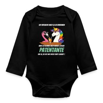 Geschenk für Patenkind Patentante T-Shirt - Baby Bio-Langarm-Body - Schwarz - Vorne