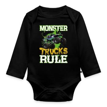 Monster Trucks regieren - Baby Bio-Langarm-Body - Schwarz - Vorne