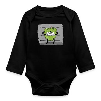 green apple funny police photo - Organic Longsleeve Baby Bodysuit - black - Front