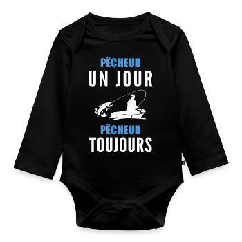 pêcheur un jour pêcheur toujours / humour pêcheur - Body Bébé bio manches longues - noir - Devant