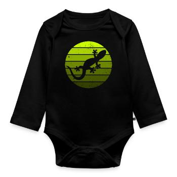 Eidechse Gecko Salamander Reptil Echse Sunset - Baby Bio-Langarm-Body - Schwarz - Vorne