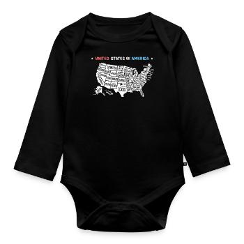 American Map Graphic Art - Organic Longsleeve Baby Bodysuit - black - Front