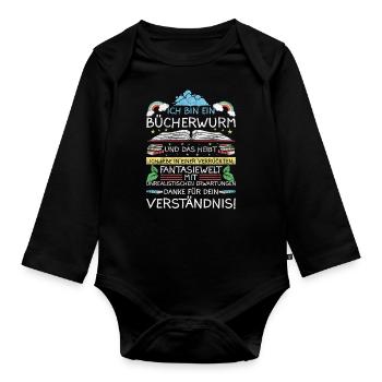 Lesen Leseratte Bücherwurm Geschenkidee - Baby Bio-Langarm-Body - Schwarz - Vorne