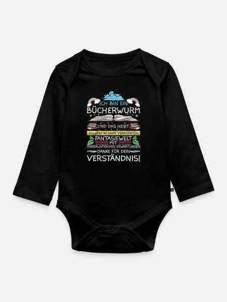Lesen Leseratte Bücherwurm Geschenkidee - Baby Bio-Langarm-Body - Schwarz