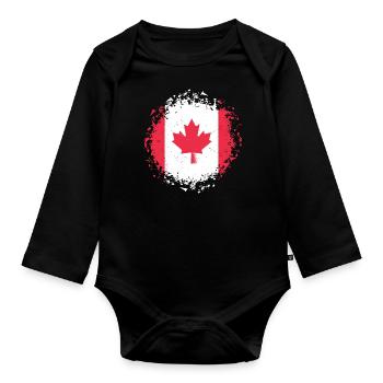 Canada Drapeau érable Feuille drapeau canadien Canada - Body Bébé bio manches longues - noir - Devant