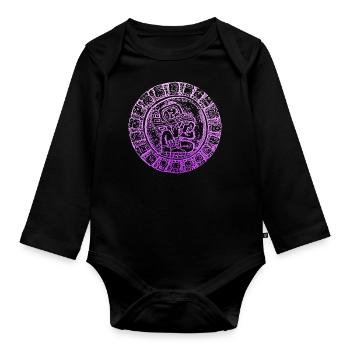 INKA Pyramide Maya Hieroglyphen - Baby Bio-Langarm-Body - Schwarz - Vorne