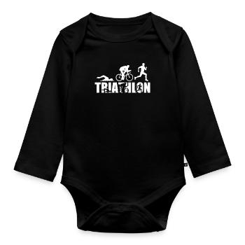 Geschenk Triathlon Triathlete - Baby Bio-Langarm-Body - Schwarz - Vorne