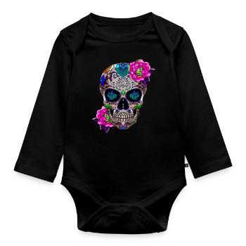 Sugar Skull Day Of The Dead Gift - Organic Longsleeve Baby Bodysuit - black - Front