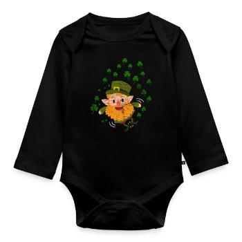 St. Patrick's Day Goblin - Organic Longsleeve Baby Bodysuit - black - Front