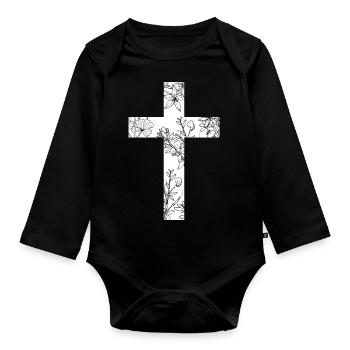 Cross - Christian Jesus God Faith Plants - Organic Longsleeve Baby Bodysuit - black - Front