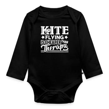 Kite Flying Kite Flying Cheaper Than Therapy - Organic Longsleeve Baby Bodysuit - black - Front