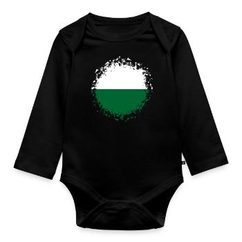 Sachsen Flagge Sächsische Fahne Ossi Urlaub SN - Baby Bio-Langarm-Body - Schwarz - Vorne