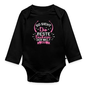 Bäckerin lustige Sprüche Geschenkidee - Baby Bio-Langarm-Body - Schwarz - Vorne