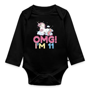 11th Birthday Girl 11 Year Old Unicorn Party - Organic Longsleeve Baby Bodysuit - black - Front