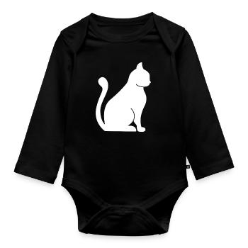 Katze Kater Katzen - Baby Bio-Langarm-Body - Schwarz - Vorne