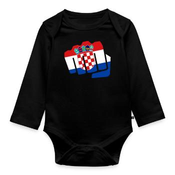 Kroatien Hrvatska Faust Boxen Boxer Flagge Fahne - Baby Bio-Langarm-Body - Schwarz - Vorne