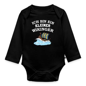 Ich bin ein kleiner Wikinger Boot mit Wellen - Baby Bio-Langarm-Body - Schwarz - Vorne