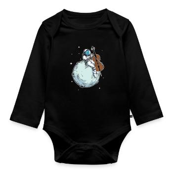 Astronaut Playing Cello Music Cello Lover Gift - Organic Longsleeve Baby Bodysuit - black - Front