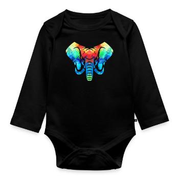 Colorful elephant - Organic Longsleeve Baby Bodysuit - black - Front
