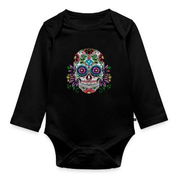Zucker Schädel Tag der Toten Geschenk - Baby Bio-Langarm-Body - Schwarz - Vorne