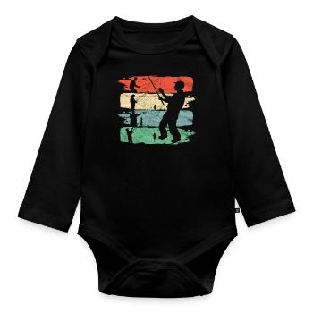 Angler Angeln Retro Geschenkidee - Baby Bio-Langarm-Body - Schwarz - Vorne