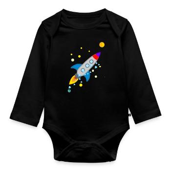 Rocket to the Moon - Organic Longsleeve Baby Bodysuit - black - Front