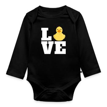 Amour canard de bain Amoureux de canards - Body Bébé bio manches longues - noir - Devant