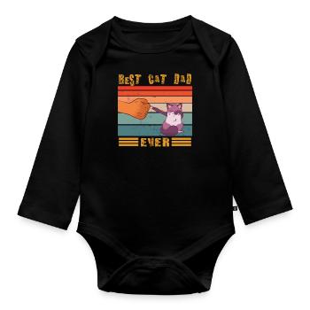 chat père vintage design idée cadeau - Body Bébé bio manches longues - noir - Devant