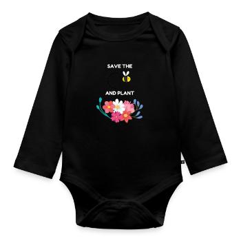 Save the bees and plants flowers Apker Abeille Fleurs - Body Bébé bio manches longues - noir - Devant
