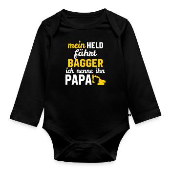 Mein Held fährt bagger ich nenne ihn papa - Baby Bio-Langarm-Body - Schwarz - Vorne