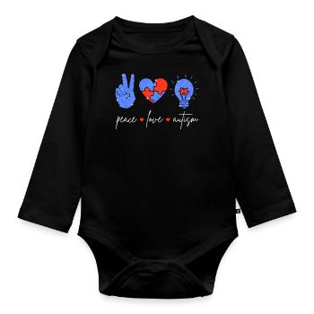 Peace Love Autisme I - Body Bébé bio manches longues - noir - Devant