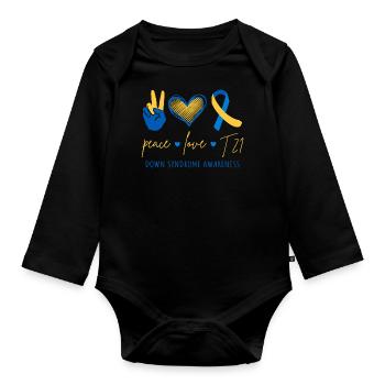 Peace Love T21 - Down Syndrome Awareness II - Body Bébé bio manches longues - noir - Devant