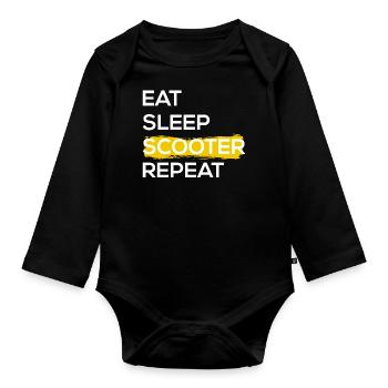 Eat Sleep Scooter Repeat II - Organic Longsleeve Baby Bodysuit - black - Front