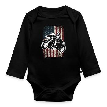 American Flag Motorcycle Trike Rider - Organic Longsleeve Baby Bodysuit - black - Front