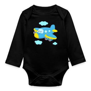 Avion pour enfants bébés - Body Bébé bio manches longues - noir - Devant