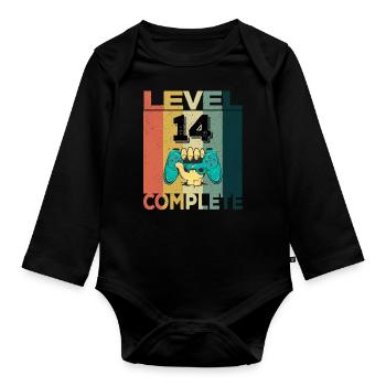 14th Birthday Young Man 2007 Level 14 Years Game - Organic Longsleeve Baby Bodysuit - black - Front