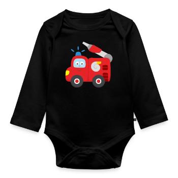 Fire truck baby child toddler - Organic Longsleeve Baby Bodysuit - black - Front