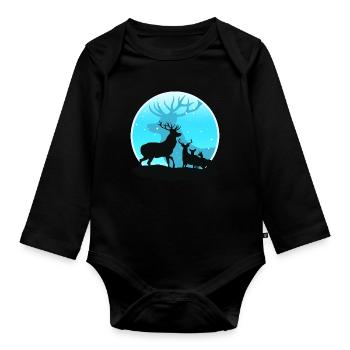 Reindeer Winter Snow Christmas Xmas Present Gift - Organic Longsleeve Baby Bodysuit - black - Front