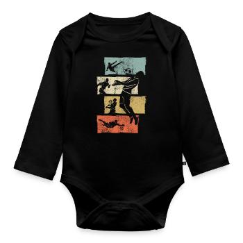 Footballeur footballeur rétro football - Body Bébé bio manches longues - noir - Devant