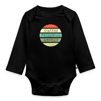 Coffee Feminism Repeat - Organic Longsleeve Baby Bodysuit - black - Front
