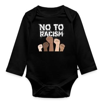 no to racism fist - contre le racisme, stop racism - Body Bébé bio manches longues - noir - Devant