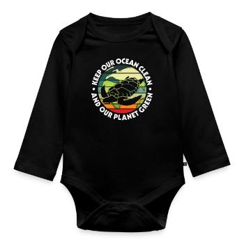 Gardez notre océan propre et notre planète turle vert - Body Bébé bio manches longues - noir - Devant