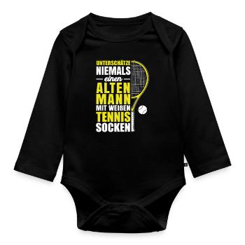 Unterschätze nie alten Mann - weiße Tennis Socken - Baby Bio-Langarm-Body - Schwarz - Vorne
