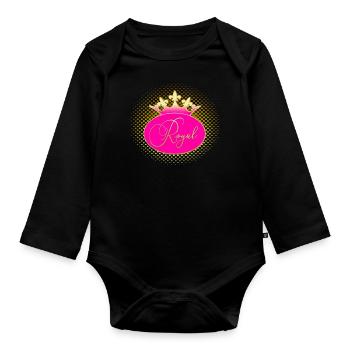 ROYAL Crown Gold Pink - Organic Longsleeve Baby Bodysuit - black - Front