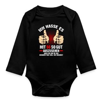 Geburtstag Sprüche | Lustiger 50 Geburtstag Spruch - Baby Bio-Langarm-Body - Schwarz - Vorne