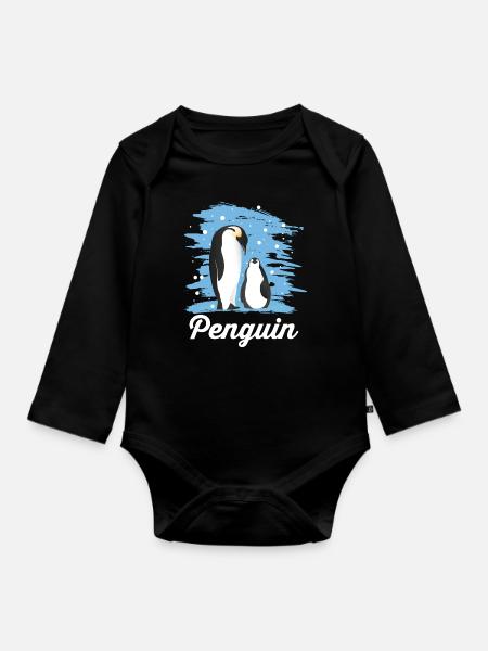 Pinguin - Baby Bio-Langarm-Body - Schwarz