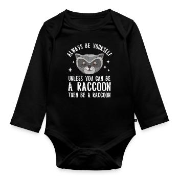 Waschbär Racoon Frettchen Marder Tier Geschenk - Baby Bio-Langarm-Body - Schwarz - Vorne