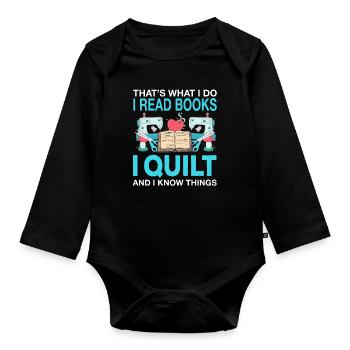 Quilt Stepping Quilting Sewing Knitting Needle Quilt - Organic Longsleeve Baby Bodysuit - black - Front