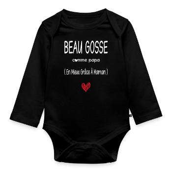 Beau gosse comme papa - Body Bébé bio manches longues - noir - Devant